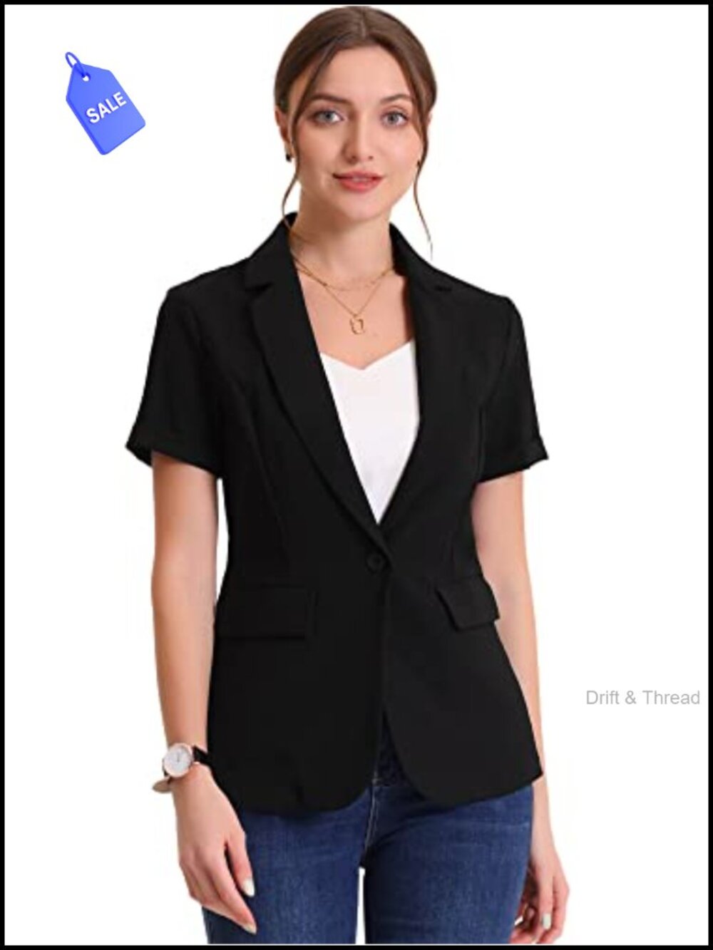 Lightweight Short Sleeve Blazer One Button Notch Lapel Office Business